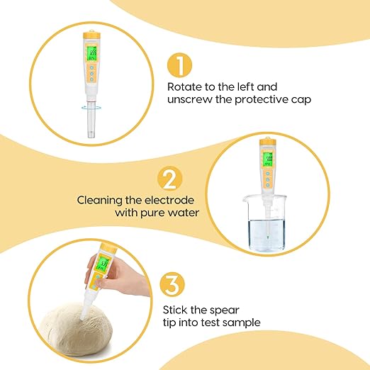 YINMIK Digital pH Meter for Food, pH Probe for Sourdough and Bread Dough, Checking The pH of Fermenting Sausages and Salami, Waterproof pH Tester for Solid and Liquid Soft Soil Sample…