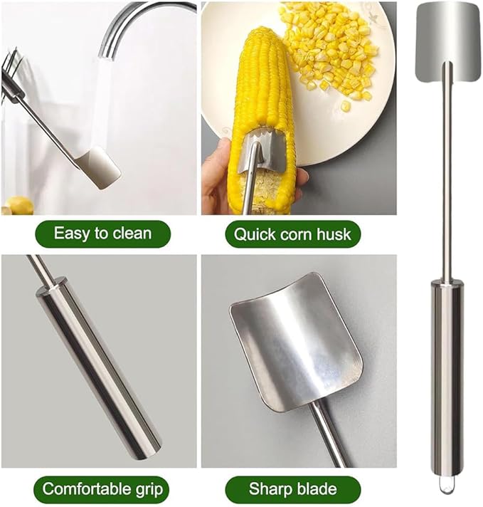 Corn Peeler for Corn on the Cob,Long Handle Stainless Steel Corn Cob Stripper Tool,Corn Kernel Remover Tool for Home Kitchen (Peeler with Hook)