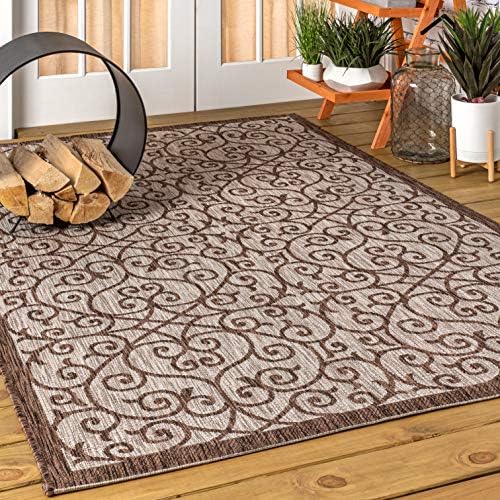 JONATHAN Y Vintage Filigree Indoor Outdoor Area Rug 5X8 Taupe/Espresso, Madrid Textured Weave for Backyard, Patio, Porch, Easy-Cleaning, High Traffic, Pet-Friendly, Non-Shedding (SMB107C-5) - Image 4