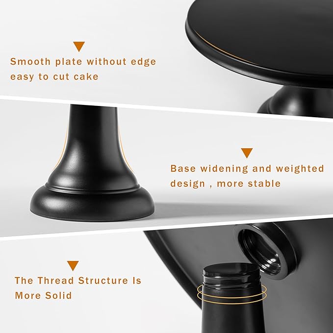 JOYMAY 9.6 Inch Bamboo Fiber Cake Stand, Round Cake Holder, Cake Plate with Detachable Base, Dessert Table Display Set, Cake Decorating for Birthday Party Baking Gifts for 6inch, 8inch Cakes (Black)