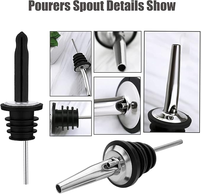Pafusen 6 Pack Liquor Bottle Pourers, Liquor Pour Spout for Liquor Bottles, Stainless Steel Olive oil Dispenser Spout, Alcohol Pourer Spouts Dust Caps Long Covers, Sliver