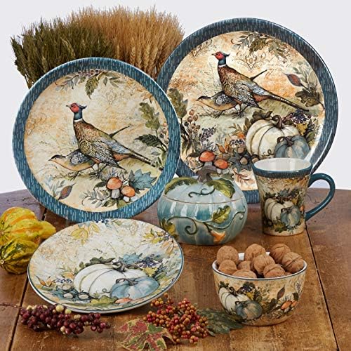 Harvest Gatherings 16-Piece Ceramic Dinnerware Set, Service for 4 – Multicolor Fall Plates, Bowls & Mugs with Pumpkin & Pheasant Design – Autumn Tableware for Thanksgiving, Cabin & Holiday Hosting - Image 6