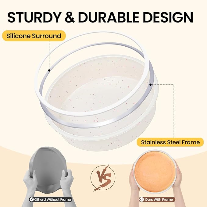 Vinino 6 Inch Silicone Round Cake Pan with Metal Reinforced Frame Set of 3, Nonstick Silicone Springform Pan for Baking Suitable for Making Layers, Cheese & Chocolate Cakes