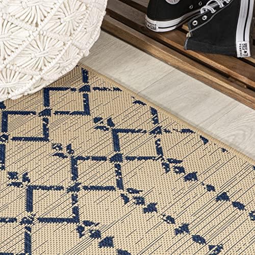 JONATHAN Y Moroccan Geometric Indoor Outdoor Square Area Rug 8X8 Beige/Navy, Ourika Textured Weave for Backyard, Patio, Porch, Easy-Cleaning, High Traffic, Pet-Friendly, Non-Shedding (SMB108H-8SQ) - Image 6