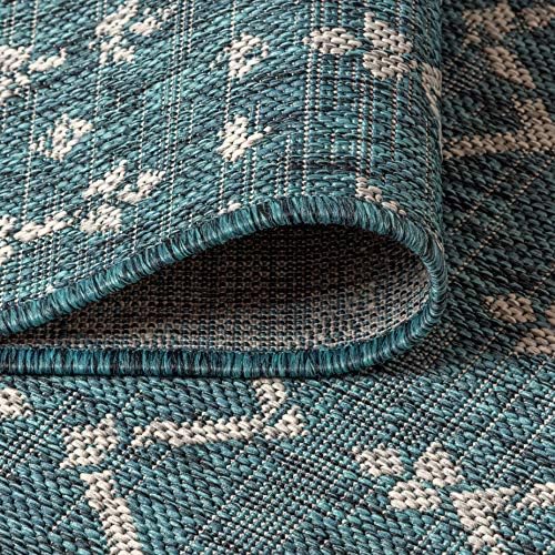 JONATHAN Y Moroccan Geometric Indoor Outdoor Round Area Rug 4 Ft Teal/Gray, Ourika Textured Weave for Backyard, Patio, Porch, Easy-Cleaning, High Traffic, Pet-Friendly, Non-Shedding (SMB108C-4R) - Image 4