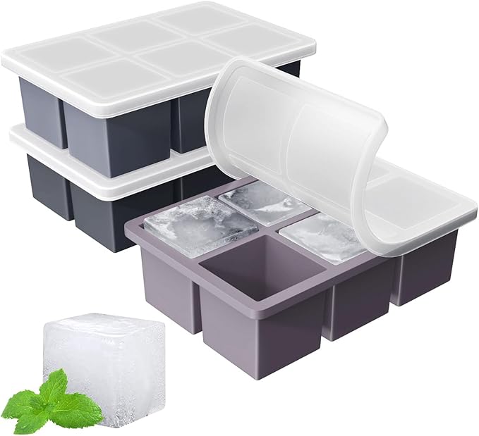 Large Ice Cube Tray for Whiskey: FDDBI Big Square Ice Cube Maker for Cocktail - 3Pack Silicone Old Fashioned Ice Cube Trays - 2inch Huge Cubed Ice Trays for Whisky