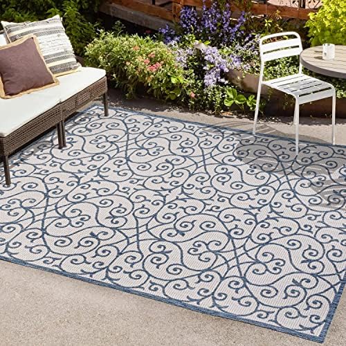 JONATHAN Y Vintage Filigree Indoor Outdoor Area Rug 8X10 Blue/Cream, Madrid Textured Weave for Backyard, Patio, Porch, Easy-Cleaning, High Traffic, Pet-Friendly, Non-Shedding (SMB107F-8) - Image 3