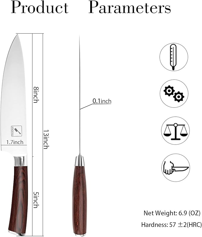 imarku Chef Knife - Pro Kitchen Knife 8 Inch Chef's Knives High Carbon Japanese SUS440A Stainless Steel Sharp Paring Knife with Ergonomic Handle, Red Handle, Christmas Gifts for Men and Women