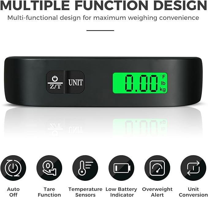 BAGAIL Digital Luggage Scale, 110lbs Hanging Baggage Scale with Backlit LCD Display, Portable Suitcase Weighing Scale, Travel Luggage Weight Scale with Hook, Strong Straps for Travelers