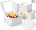 Small Cake Boxes 8 Inch with Window, 4 Set Bakery Boxes with Cake Boards & Stickers, Cupcake Box for Birthday, Party, Wedding, Mother's Day, Valentine's Day, Christmas（8x8x5 inch）