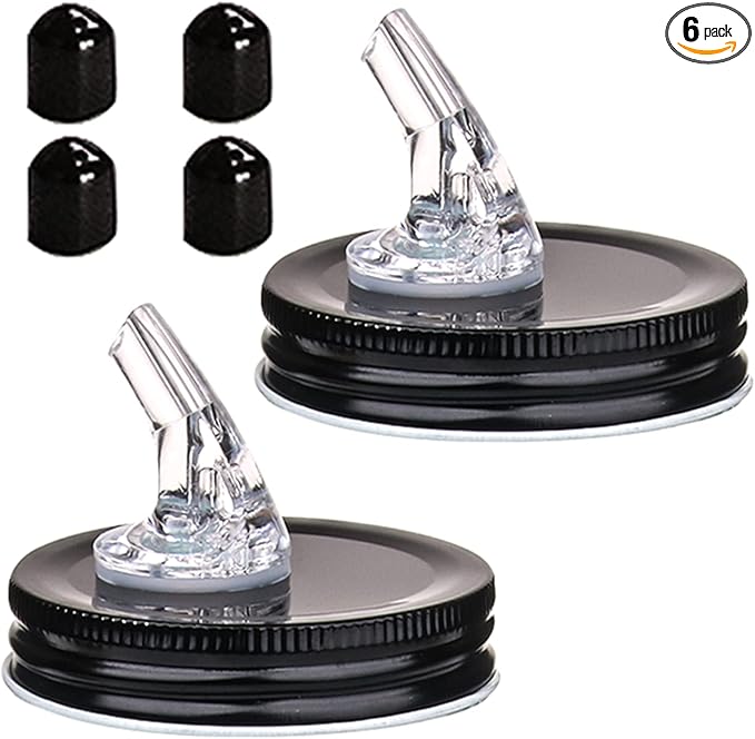 Mason Jar Pour Spouts. free flow Mason Jar Pour Spouts, mason jar for spout regular mouth size 70mm dispenser germination cover. Suitable for any liquid. Leak-Proof 2-Pack + 4 Black Lid Caps (2 Pack