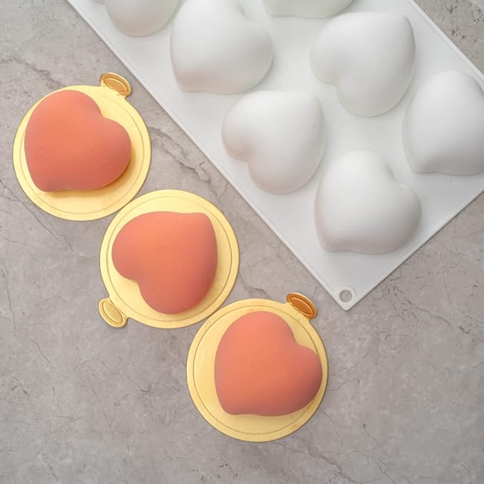 Pastry Tek 8 Cavities Heart Molds, 10 Oven-Ready Heart Pans - Flexible, Freezable, White Silicone Heart Shaped Molds, Easy Release, For Baking - Restaurantware