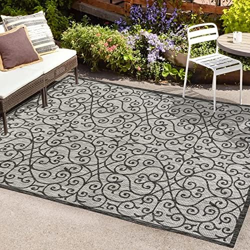 JONATHAN Y Vintage Filigree Indoor Outdoor Area Rug 3X5 Light Gray/Black, Madrid Textured Weave for Backyard, Patio, Porch, Easy-Cleaning, High Traffic, Pet-Friendly, Non-Shedding (SMB107E-3) - Image 3