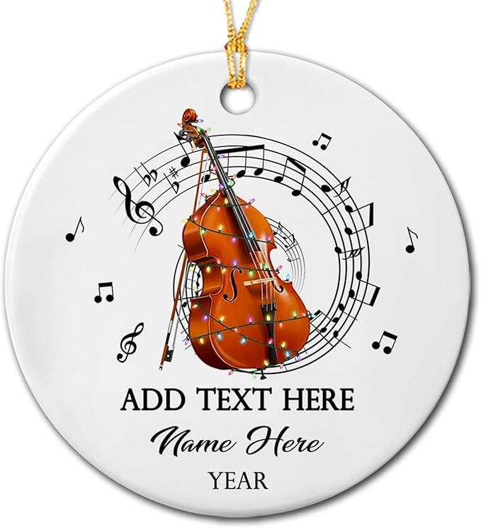 Unique Contrabass Instrument Ceramic Ornament, Customized Text Year Name Contrabassist Ornaments Gift for Women Men Contrabass Player/Lover, Personalized Double Bassist Musical Ceramic Xmas Ornament