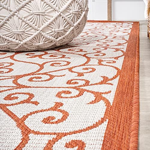 JONATHAN Y Vintage Filigree Indoor Outdoor Runner Rug 2X10 Cream/Orange, Madrid Textured Weave for Backyard, Patio, Porch, Easy-Cleaning, High Traffic, Pet-Friendly, Non-Shedding (SMB107L-210) - Image 6