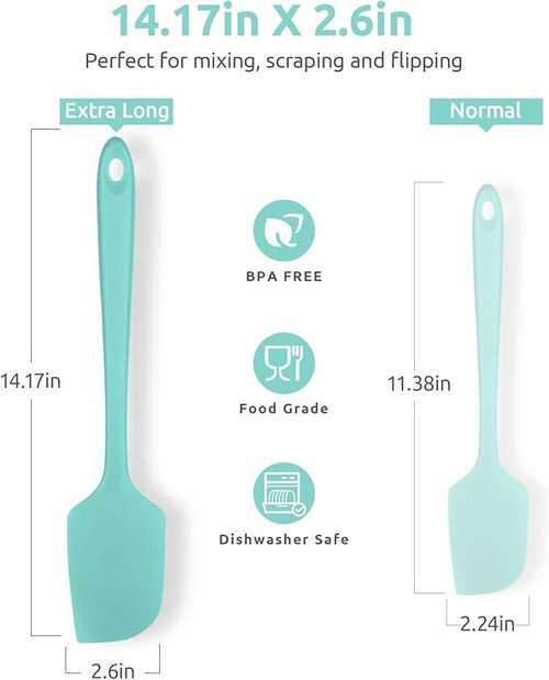 14in Extra Long Silicone Spatula: U-Taste 480ºF Heat Resistant Flexible Baking Mixer Scraper, Large Rubber Mixing Stirring Scraping Seamless Kitchen Turner Utensil for Nonstick Cookware (Aqua Sky)
