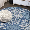 JONATHAN Y Floral Textured Weave Indoor Outdoor Round Area Rug 8 Ft Navy/Aqua, Zinnia Modern for Backyard, Patio, Porch, Easy-Cleaning, High Traffic, Pet-Friendly, Non-Shedding (SMB110C-8R) by JONATHANY