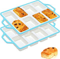 Vinino Silicone Mini Loaf Pans with Metal Reinforced Frame-2 Pack, Non-stick Silicone Bread Pan for Baking 8-Cavity, Tiny Banana Bread Set, Dishwasher Safe Brownie Pan-Blue
