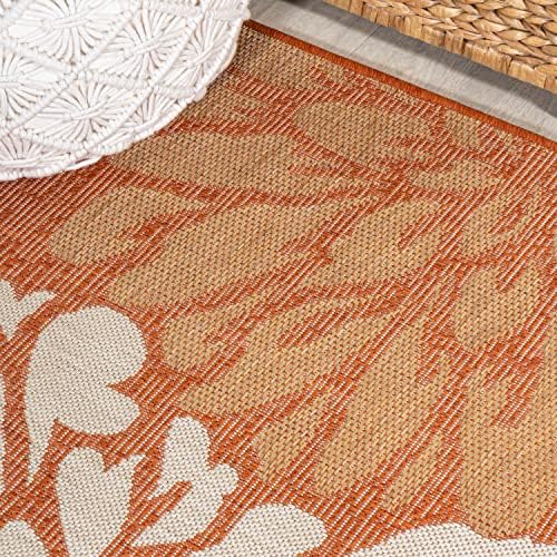 JONATHAN Y Floral Textured Weave Indoor Outdoor Runner Rug 2X10 Orange/Cream, Zinnia Modern for Backyard, Patio, Porch, Easy-Cleaning, High Traffic, Pet-Friendly, Non-Shedding (SMB110E-210) - Image 3