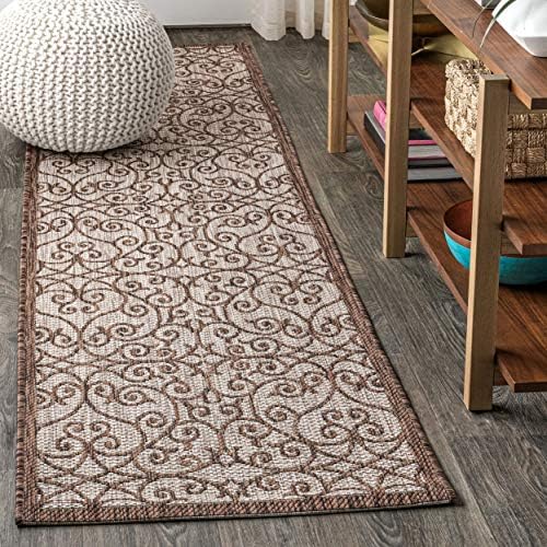 JONATHAN Y Vintage Filigree Indoor Outdoor Runner Rug 2X10 Taupe/Espresso, Madrid Textured Weave for Backyard, Patio, Porch, Easy-Cleaning, High Traffic, Pet-Friendly, Non-Shedding (SMB107C-210) by JONATHANY