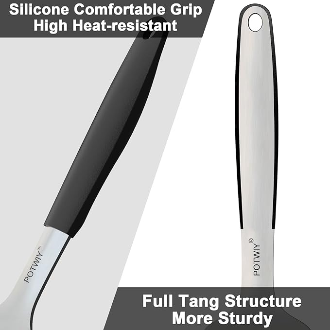 Slotted Spatula Stainless Steel, Large Metal Turner Spatula for Cast Iron Skillet and Flat Top Grills, Full Tang Silicone Handle, Heavy Duty Smash Burger & Egg Flipper, 4.6 x 3.7 In