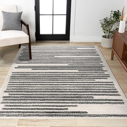 JONATHAN Y Khalil Modern Berber Stripe Cream/Black Indoor Area Rug, 5x8, Contemporary, Bohemian, Easy-Cleaning for Living Room, Bedroom, Kitchen, Pet Friendly, Non-Shedding (MOH207A-5) - Image 3