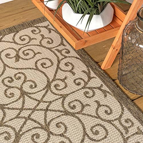 JONATHAN Y Vintage Filigree Indoor Outdoor Runner Rug 2X10 Beige/Brown, Madrid Textured Weave for Backyard, Patio, Porch, Easy-Cleaning, High Traffic, Pet-Friendly, Non-Shedding (SMB107B-210) - Image 4