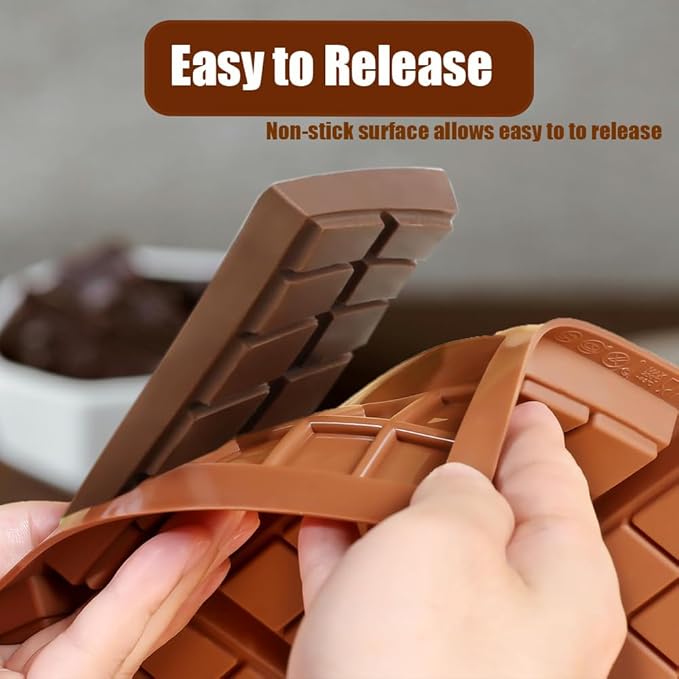 Silicone Chocolate Bar Mold With 100 Bags - Non-Stick Deep Molds for Dubai Bar, Candy, Snacks