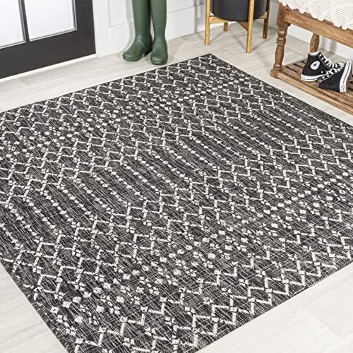 JONATHAN Y Moroccan Geometric Indoor Outdoor Square Area Rug 8X8 Black/Gray, Ourika Textured Weave for Backyard, Patio, Porch, Easy-Cleaning, High Traffic, Pet-Friendly, Non-Shedding (SMB108F-8SQ) by JONATHANY