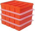 Large and Long Ice Cube Tray 4 Pack Silicone Freezing Container Sticks with Lid for Whiskey, Water Bottle, Food Leftovers and Baking (4 Pack Orange)