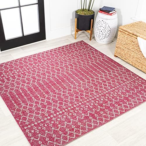 JONATHAN Y Moroccan Geometric Indoor Outdoor Square Area Rug 5X5 Fuchsia/Light Gray, Ourika Textured Weave for Backyard, Patio, Porch, Easy-Cleaning, Pet-Friendly, Non-Shedding (SMB108Q-5SQ) by JONATHANY