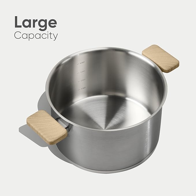 CAROTE Stainless Steel Stock Pot - 5 Quart Heavy Duty Induction Cooking Pot with Visible Lid for Pasta, Soup, Spaghetti, Bottom Big Stockpot, Deep Cookware for Canning, Boiling, Simmer