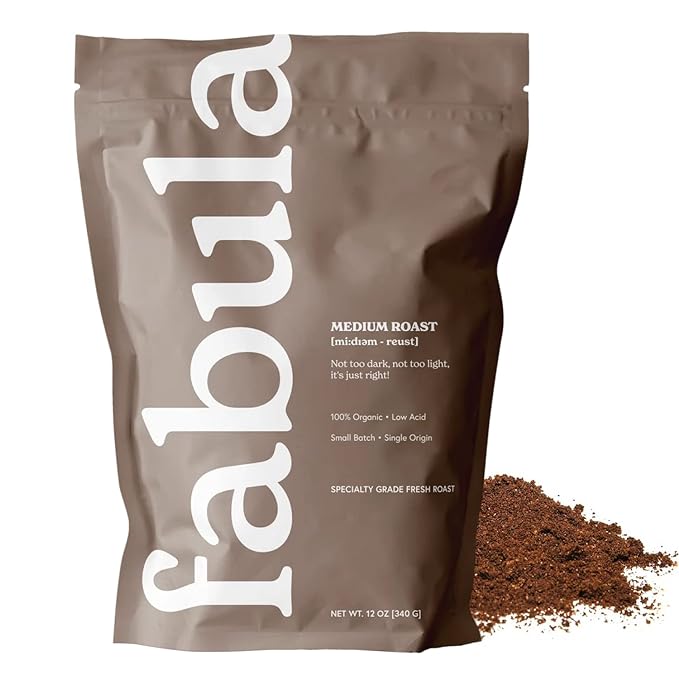 Fabula Organic Coffee for French Press, Low Acid Coffee Freshly Ground - Non-GMO - No Mold - Mycotoxins Pesticides Free - Single Origin - 12 oz