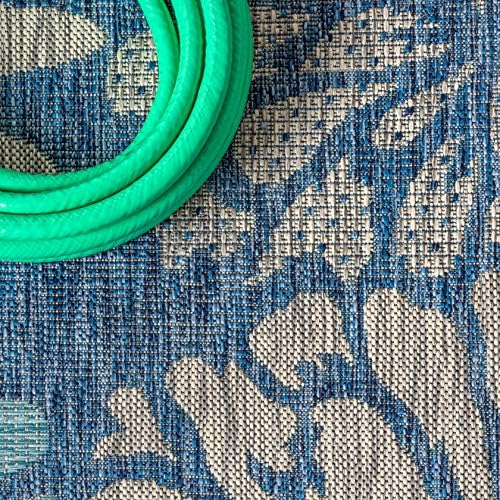 JONATHAN Y Floral Textured Weave Indoor Outdoor Runner Rug 2X20 Navy/Aqua, Zinnia Modern for Backyard, Patio, Porch, Easy-Cleaning, High Traffic, Pet-Friendly, Non-Shedding (SMB110C-220) - Image 3