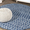 JONATHAN Y Moroccan Geometric Indoor Outdoor Round Area Rug 6 Ft Navy/Light Gray, Ourika Textured Weave for Backyard, Patio, Porch, Easy-Cleaning, High Traffic, Pet-Friendly, Non-Shedding SMB108B-6R by JONATHANY