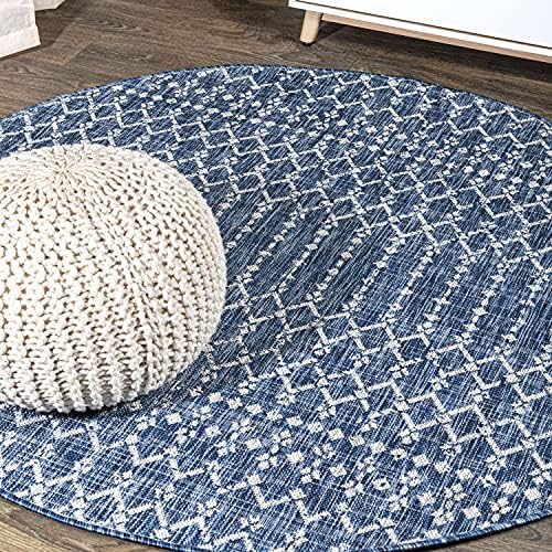 JONATHAN Y Moroccan Geometric Indoor Outdoor Round Area Rug 5 Ft Navy/Light Gray, Ourika Textured Weave for Backyard, Patio, Porch, Easy-Cleaning, High Traffic, Pet-Friendly, Non-Shedding SMB108B-5R by JONATHANY