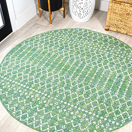 JONATHAN Y Moroccan Geometric Indoor Outdoor Round Area Rug 5 Ft Green/Cream, Ourika Textured Weave for Backyard, Patio, Porch, Easy-Cleaning, High Traffic, Pet-Friendly, Non-Shedding (SMB108L-5R) by JONATHANY