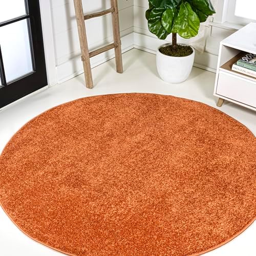 JONATHAN Y Haze Solid Low-Pile Orange 6' Round Indoor Area Rug, Coastal,Bohemian,Minimalist,Classic, Easy-Cleaning for Living Room,Bedroom,Kitchen,Pet Friendly,Non-Shedding (SEU100M-6R) by JONATHANY