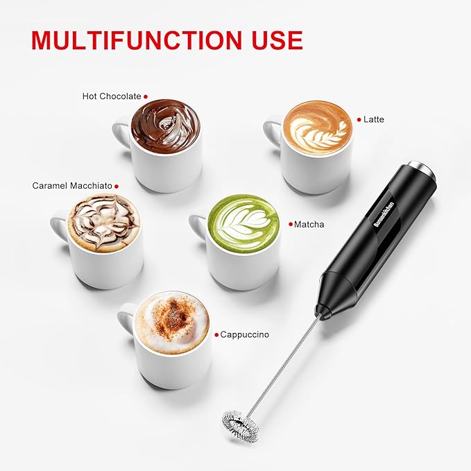 Bonsenkitchen Electric Milk Frother Handheld, Portable Whisk Milk Foam Maker, Drink Mixer for Coffee, Matcha, Electric Stirrer Coffee Mixer, Battery Operated(Not Included)