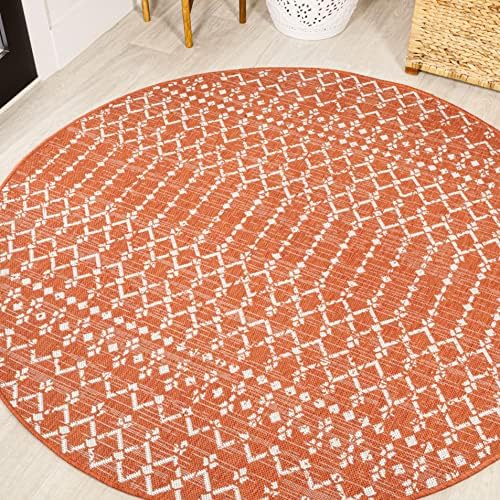 JONATHAN Y Moroccan Geometric Indoor Outdoor Round Area Rug 5 Ft Orange/Cream, Ourika Textured Weave for Backyard, Patio, Porch, Easy-Cleaning, High Traffic, Pet-Friendly, Non-Shedding (SMB108P-5R) by JONATHANY