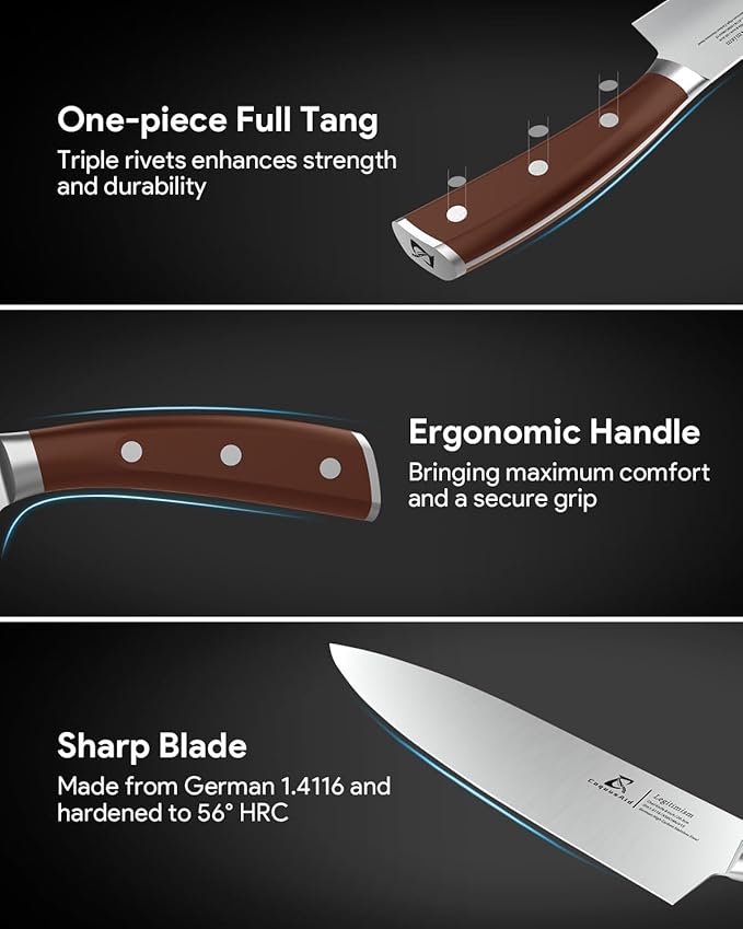 Knife Set, New 15° Beveled Easy Insert, 15 Pcs Kitchen Knife Block Set with Block and Sharpener, German Vacuum Oil Cooled Crafted, Countertop-Free Steak Knife Set, Stainless Steel Brown