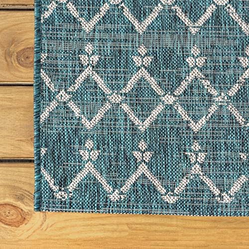 JONATHAN Y Moroccan Geometric Indoor Outdoor Square Area Rug 6X6 Teal/Gray, Ourika Textured Weave for Backyard, Patio, Porch, Easy-Cleaning, High Traffic, Pet-Friendly, Non-Shedding (SMB108C-6SQ) - Image 6