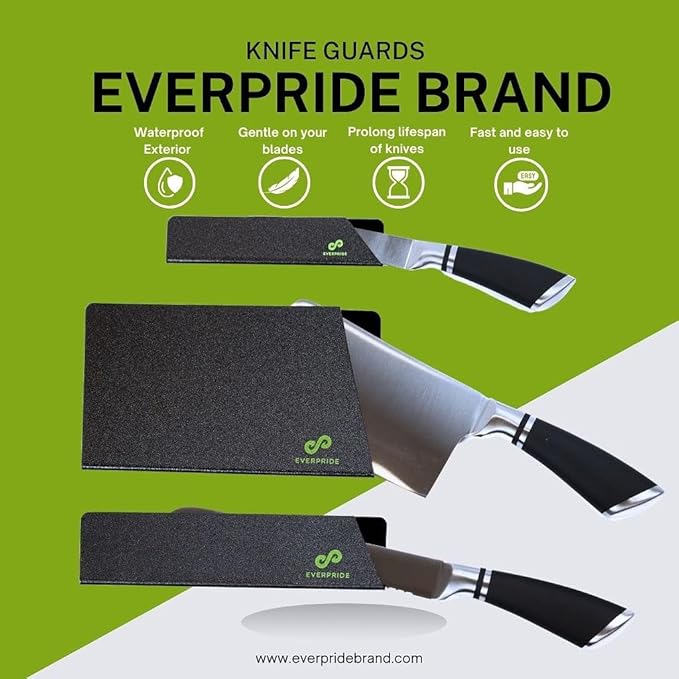 EVERPRIDE 6 & 8 Inch plus a Meat Cleaver Chef Knife Guard Set (3-Piece Set) Universal Blade Edge Cover and Knife Sheaths for Chef and Kitchen Knives Durable BPA-Free Felt Lined Sturdy ABS Plastic