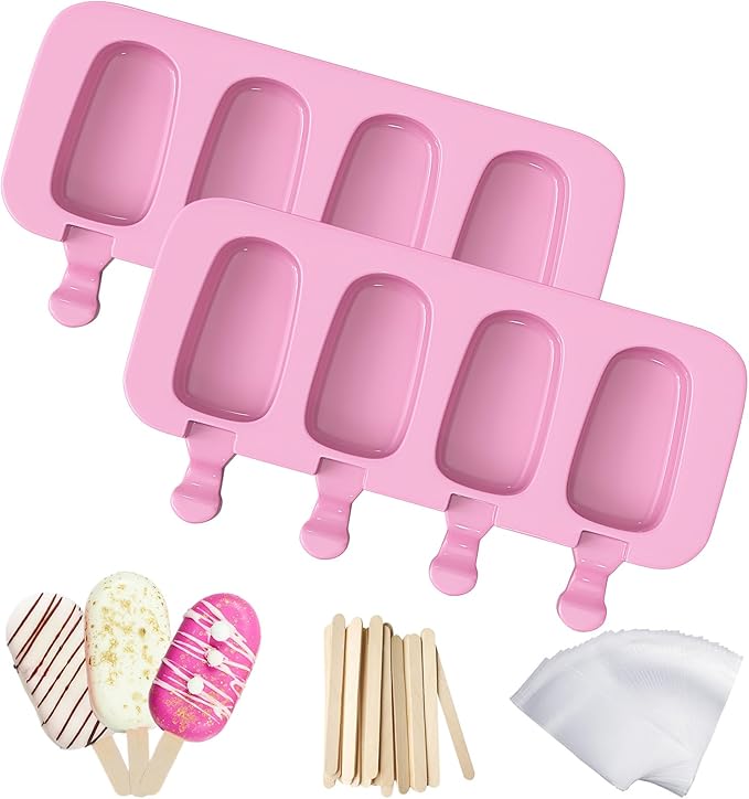 Ozera Silicone Popsicles Molds, 2 Pack Reusable Cake Pop Molds Popsicle Maker Ice Pop Cakesicle Molds with 50 Wooden Sticks & 50 Popsicle Bags for DIY Popsicles