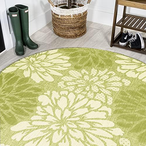 JONATHAN Y Floral Textured Weave Indoor Outdoor Round Area Rug 5 Ft Green/Cream, Zinnia Modern for Backyard, Patio, Porch, Easy-Cleaning, High Traffic, Pet-Friendly, Non-Shedding (SMB110H-5R) by JONATHANY