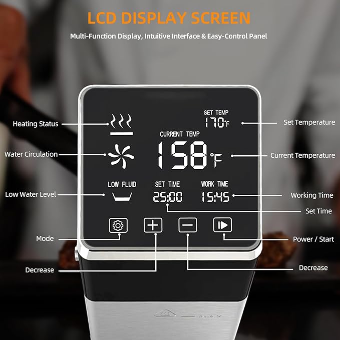 Anchorchef Sous Vide 1400W Precision Cooker, Professional Sous Vide Cooker with Stainless Immersion Circulators, with large Touchscreen Accurate Temperature Timer, Fast-Heating, Powerful Pump Design