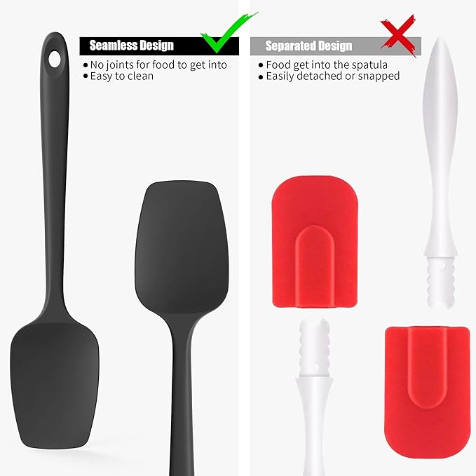 Heat Resistant Silicone Spoon Spatulas, Doosu 600°F High Temp Flexible Cooking Spoons Kitchen Spoonula Scratch-Proof for Mixing Stirring Scraping Serving Non-Stick Cookware (Set of 3, Black)
