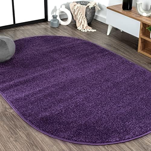 JONATHAN Y Haze Solid Low-Pile Purple 5x8 Oval Indoor Area Rug, Coastal,Bohemian,Minimalist,Classic, Easy-Cleaning for Living Room,Bedroom,Kitchen,Pet Friendly,Non-Shedding (SEU100N-5OV) by JONATHANY