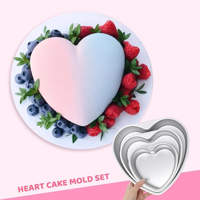 Heart Shaped Cake Pan Aluminum Cake Pans Heart Cake Tin Baking Cake Mold for Valentine's Weddings Birthday Party (3, 6 inch,8 inch,10inch)