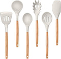 P&P CHEF Cooking Utensils Set, 6 PCS Kitchen Utensils with Wooden Handle, Silicone Spatula for Nonstick Cookware, Easy Clean & Non-toxic, Khaki